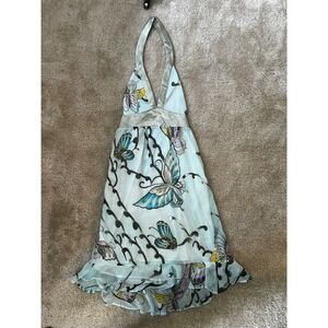 Miss Me Vintage Fairy Butterfly Dress Light Blue Halter Ruffle High Low Y2K SM